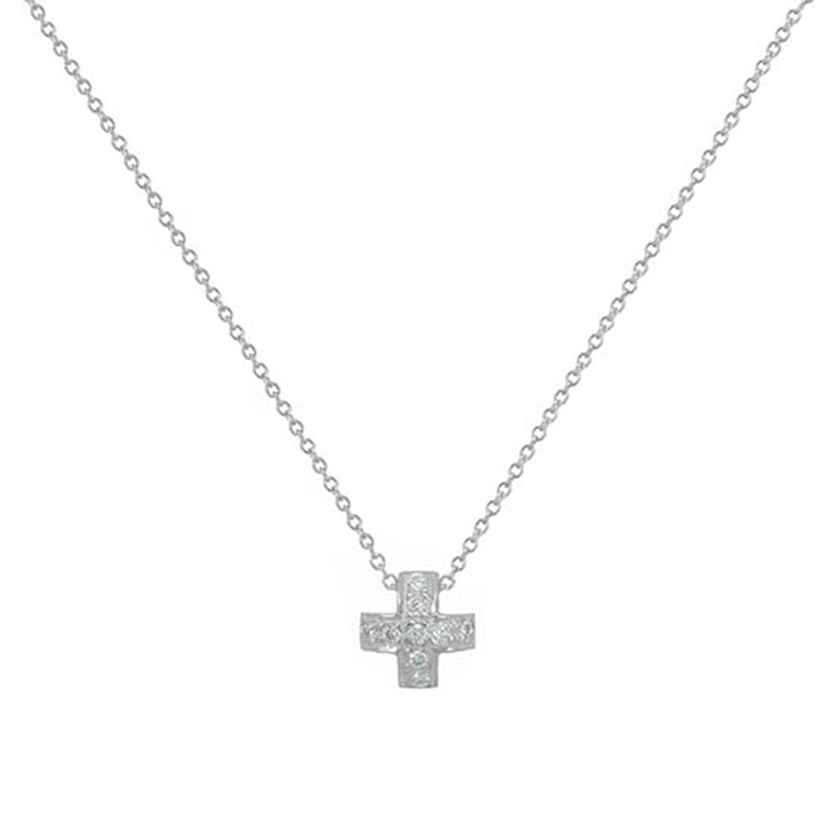 Λευκόχρυσος σταυρός Κ14 με αλυσίδα και ζιργκόν
